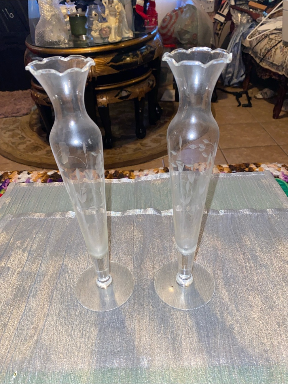 Vintage Princess House Heritage 10” Bud Vase fluted ruffled edge - Pair